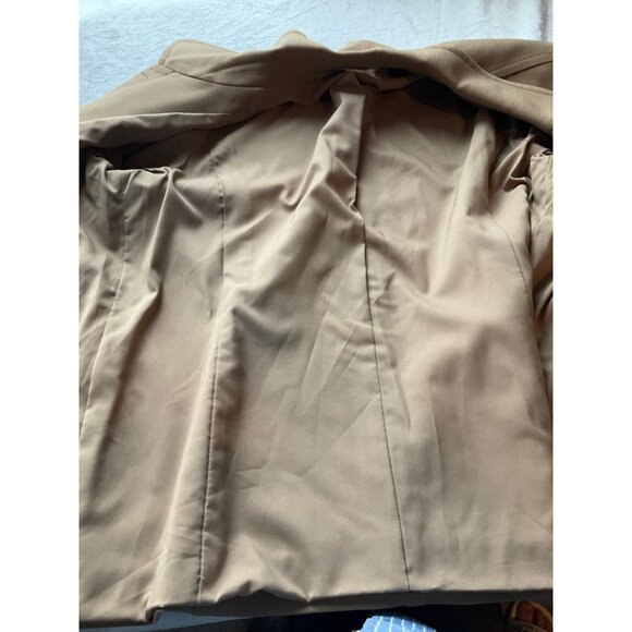 VTG Talbots Medium P Suit Set jacket and pants Wide Leg Wool Stretch Tan Beige - Picture 12 of 16